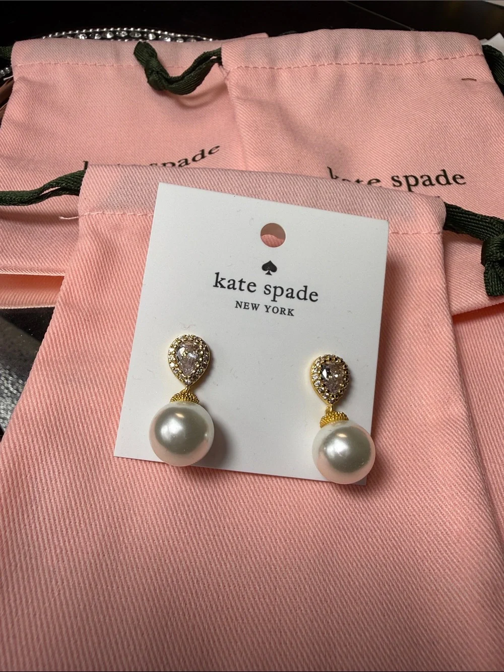kate spade gold and white pearl teardrop earrings